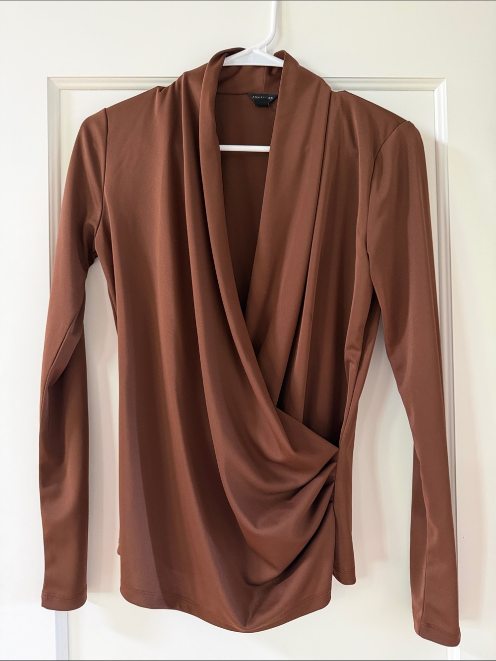 Ann Taylor Brown Draped Wrap-Front Long Sleeve Top